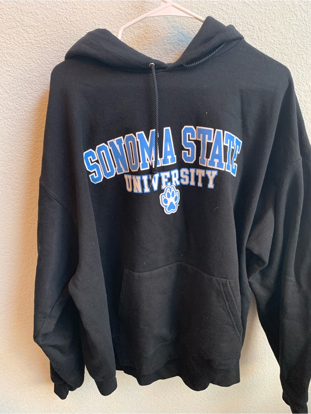 Champion Black Crewneck Hoodie with Blue & White Sonoma State University Logo